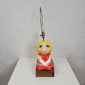 Vintage Hand painted Sitting Miss Piggy Lamp Art Piece 1980 Home Decor Tested